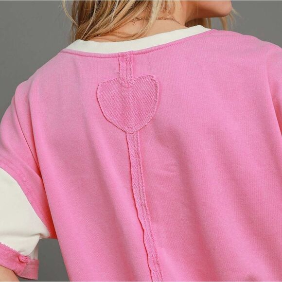 Umgee USA Umgee Mineral Wash ColorBlock Tunic Dress Pink White - Picture 6 of 7